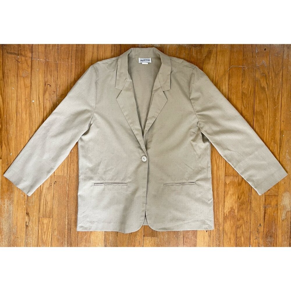 Vintage Boxy Cut Blazer Womens Size XL 90s Beige Woven Textured Sport Jacket